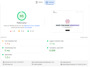 WinkyHosted PageSpeed test results. Desktop Score.